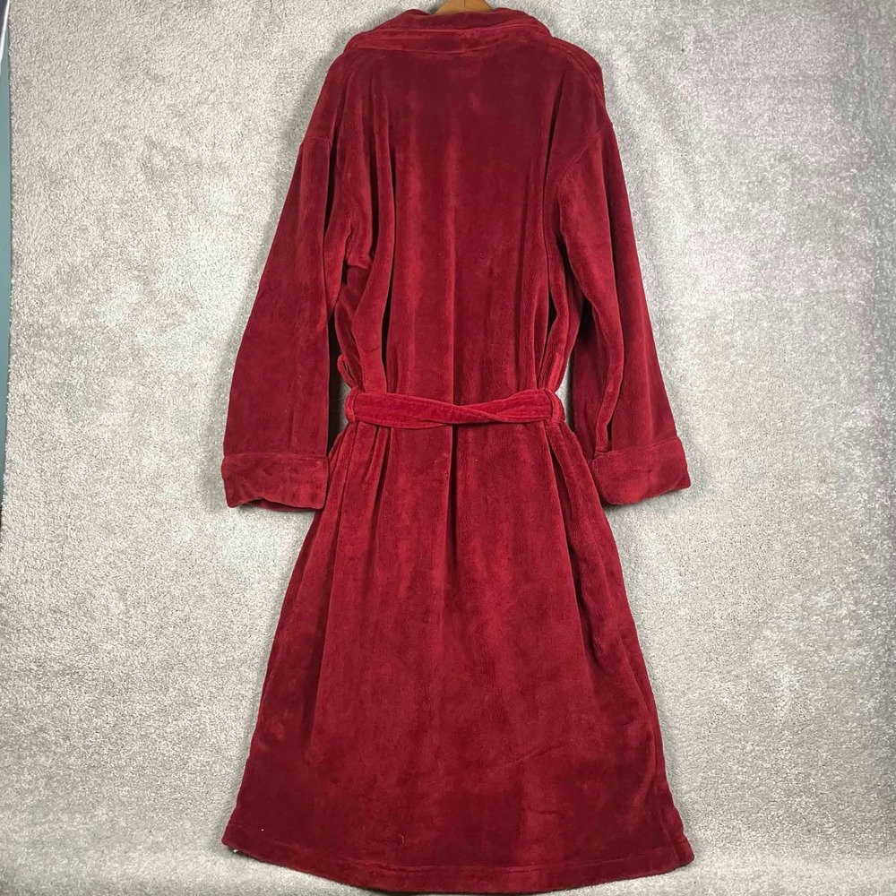 Polo Ralph Lauren Robe Mens Red Fleece Plush Belted Pockets Pony One Size - Picture 5 of 5